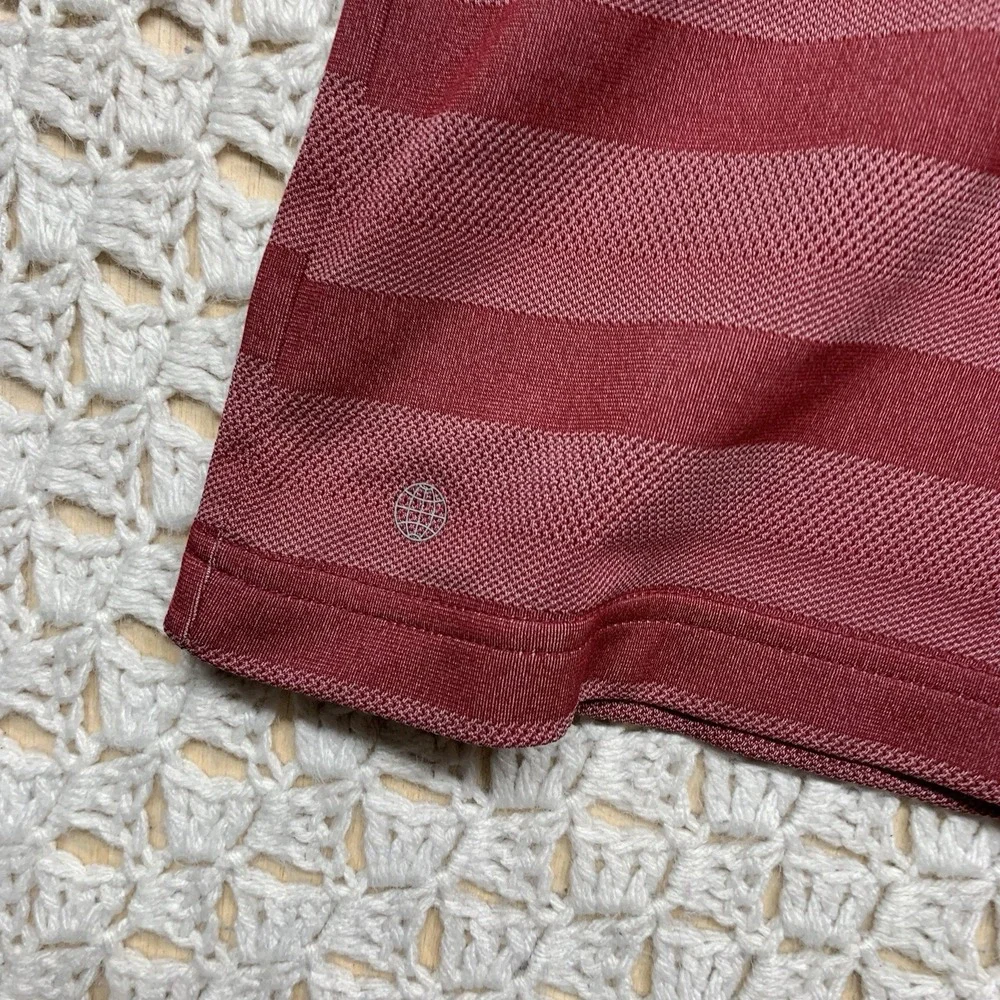 Adidas‎ Shirt Mens XL Pink Legacy Burgundy Striped golf polo shirt Short Sleeve